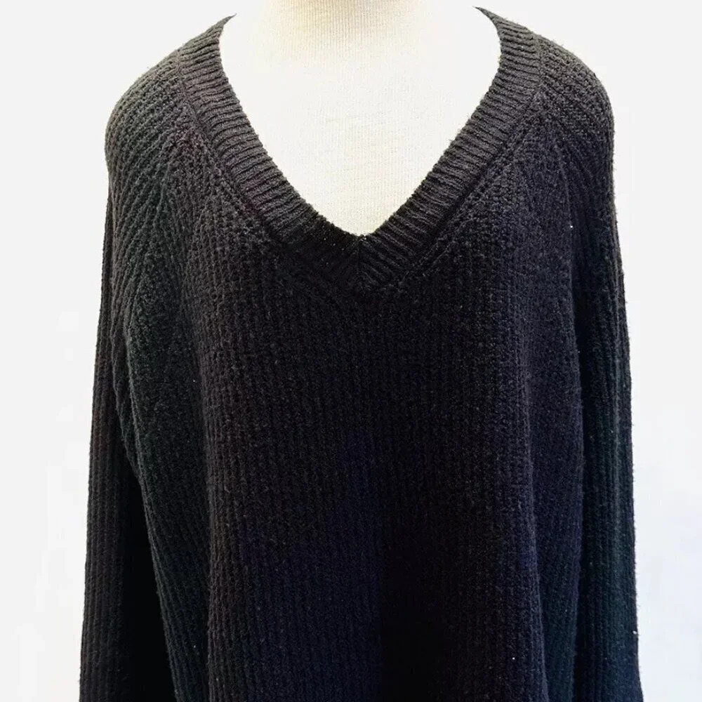 NWT SONOMA Women Long Sleeve V-Neck Pullover Oversized Black Sweater Plus Sz 2X
